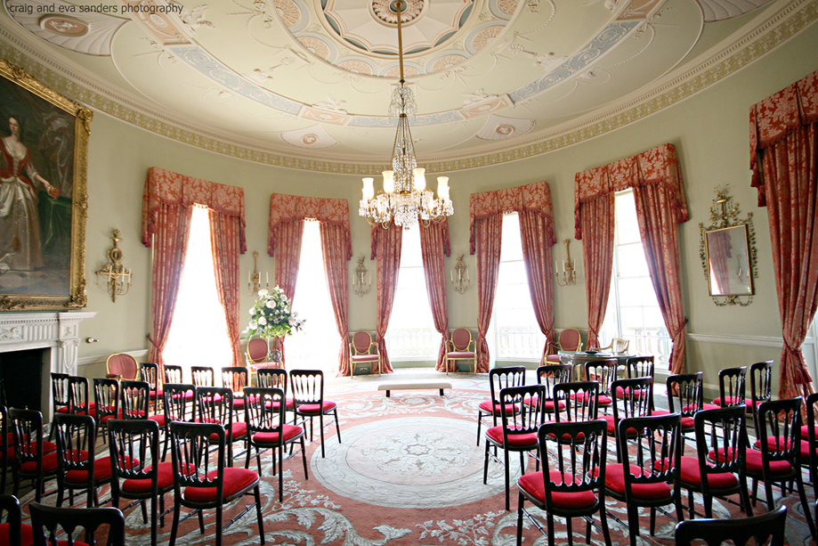 The historic Round Drawing Room set up for an intimate wedding ceremony